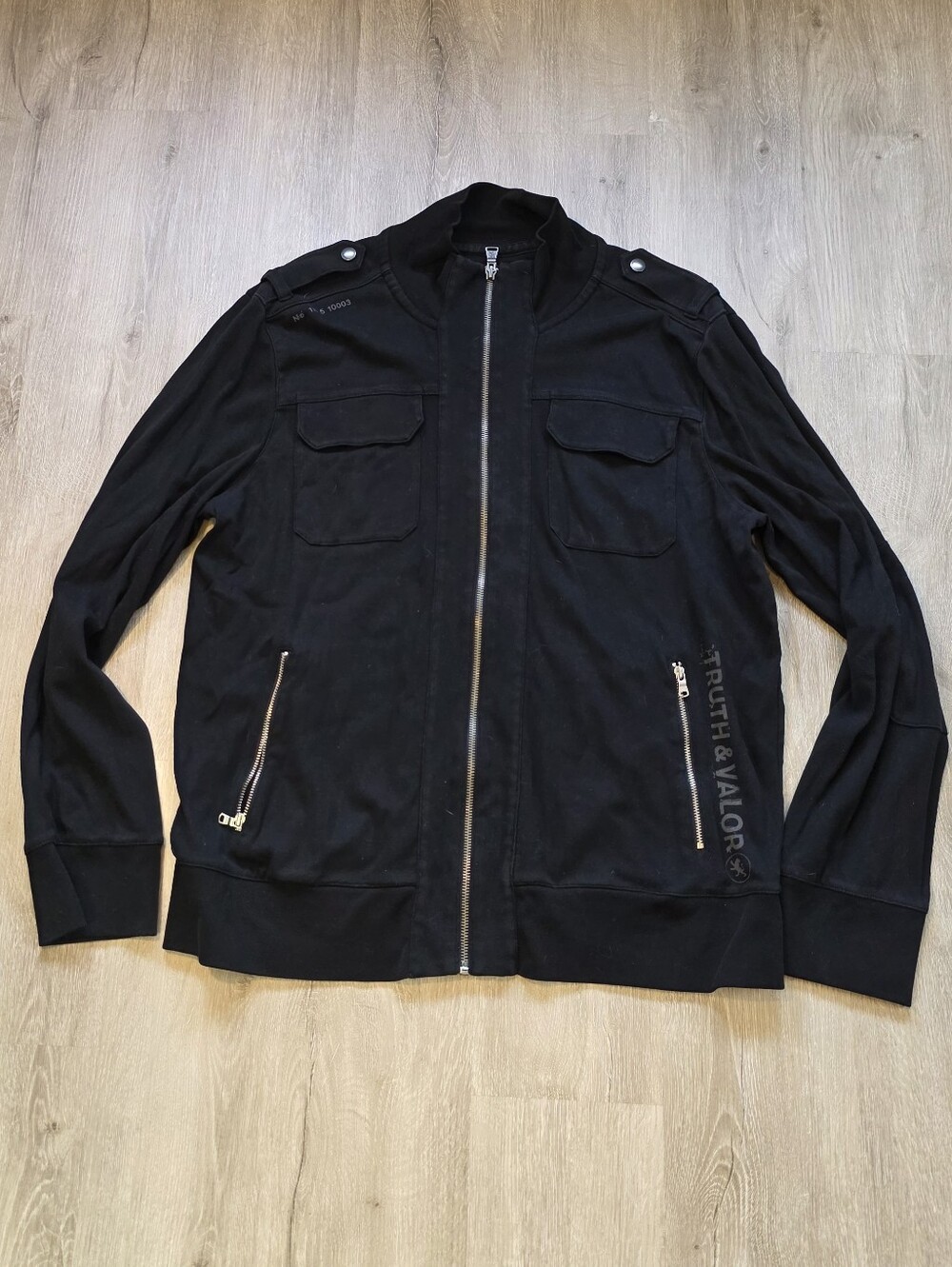 Vintage Express Truth & Valor Mens Black Military Track Jacket Full Zip Large